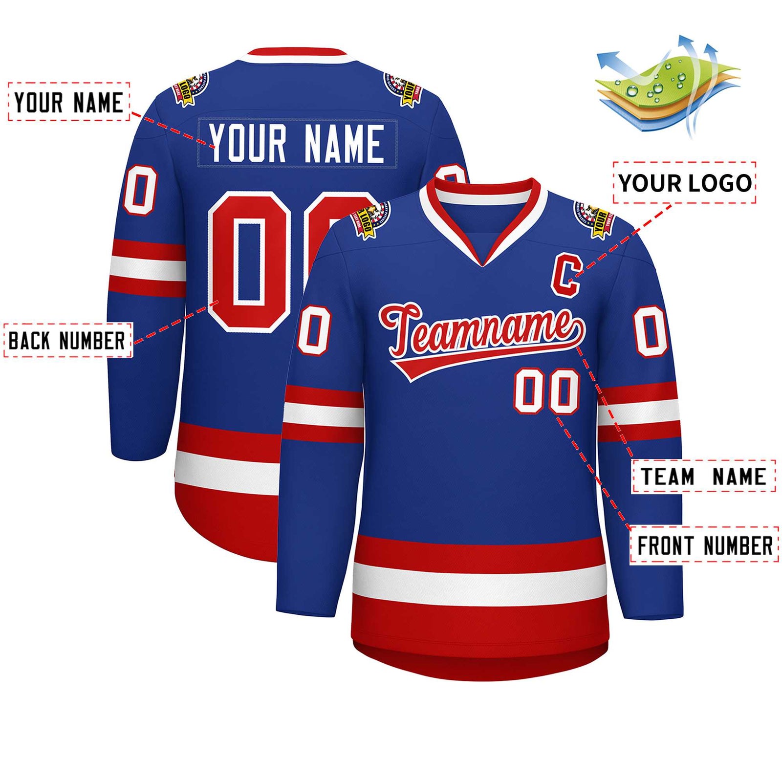 Custom Royal Red-White Classic Style Hockey Jersey