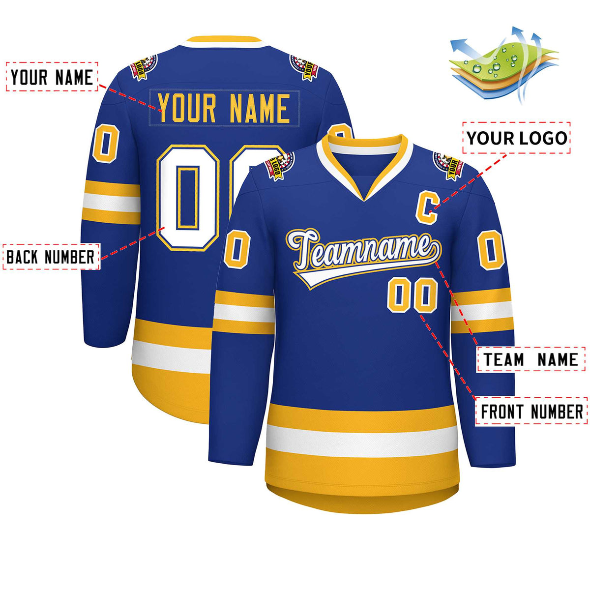 Custom Royal White Royal-Gold Classic Style Hockey Jersey