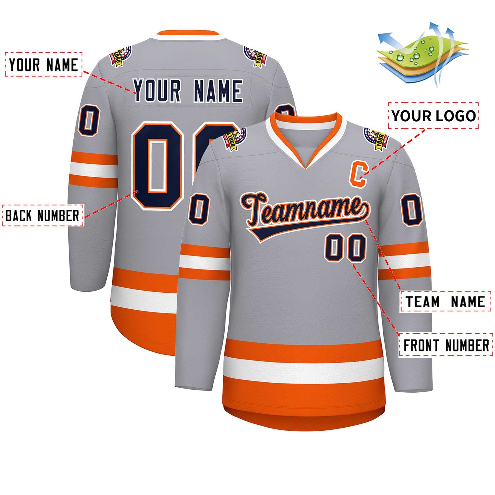 Custom Gray Navy Orange-White Classic Style Hockey Jersey