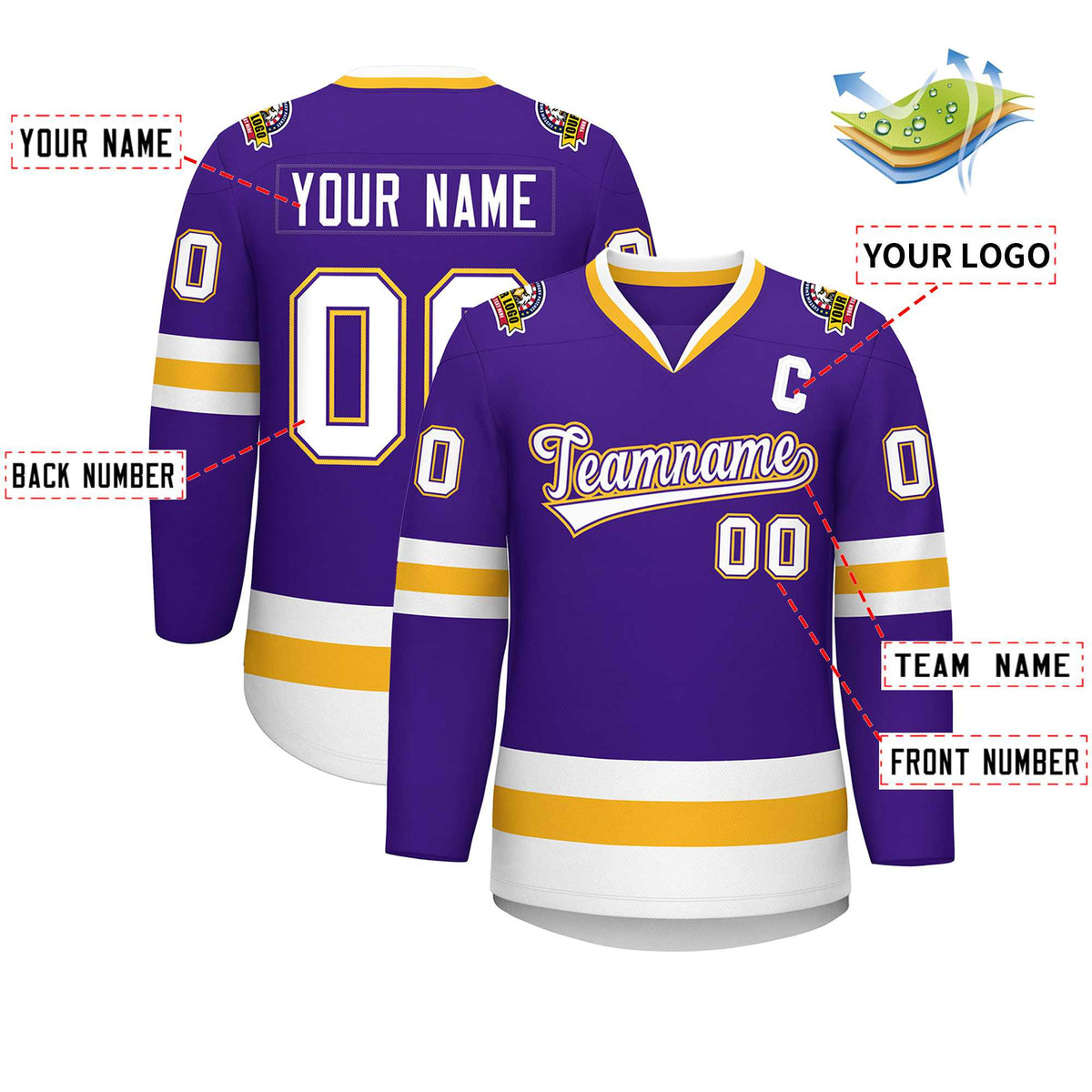 Custom Purple White Purple-Gold Classic Style Hockey Jersey
