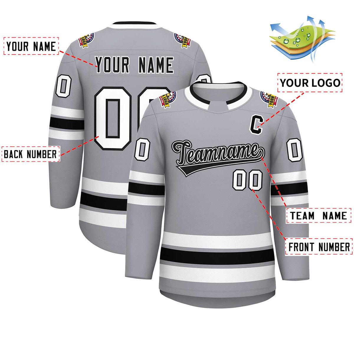 Custom Gray Black White-Black Classic Style Hockey Jersey