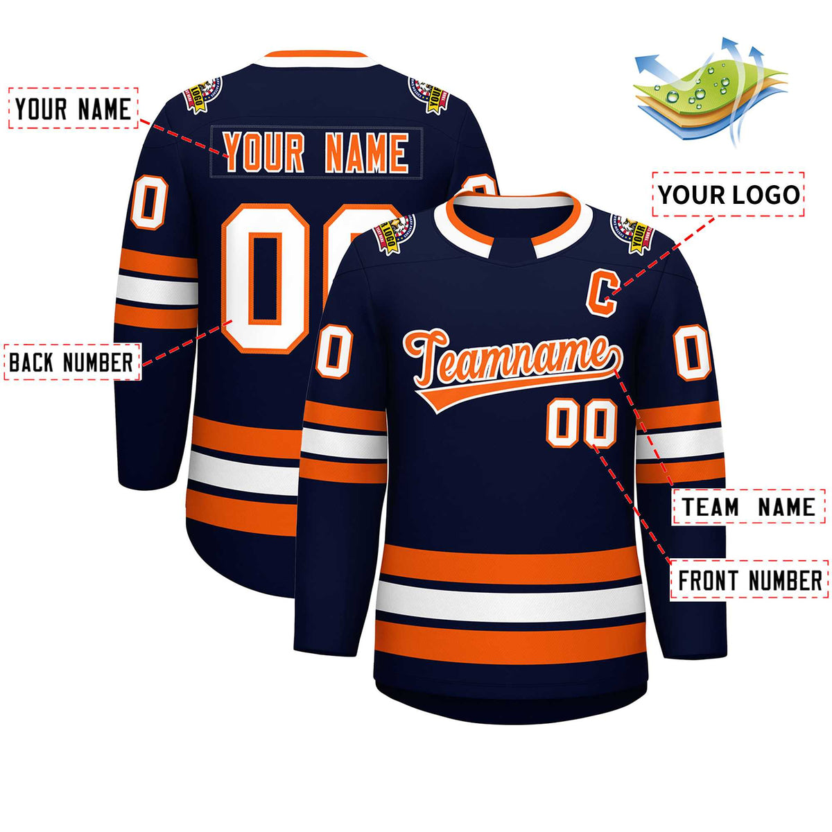 Custom Navy Orange-White Classic Style Hockey Jersey