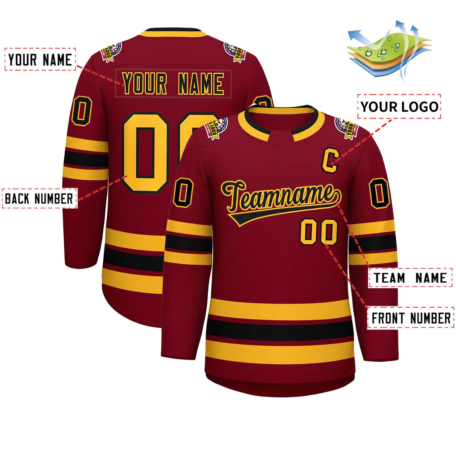 Custom Crimson Black-Gold Classic Style Hockey Jersey