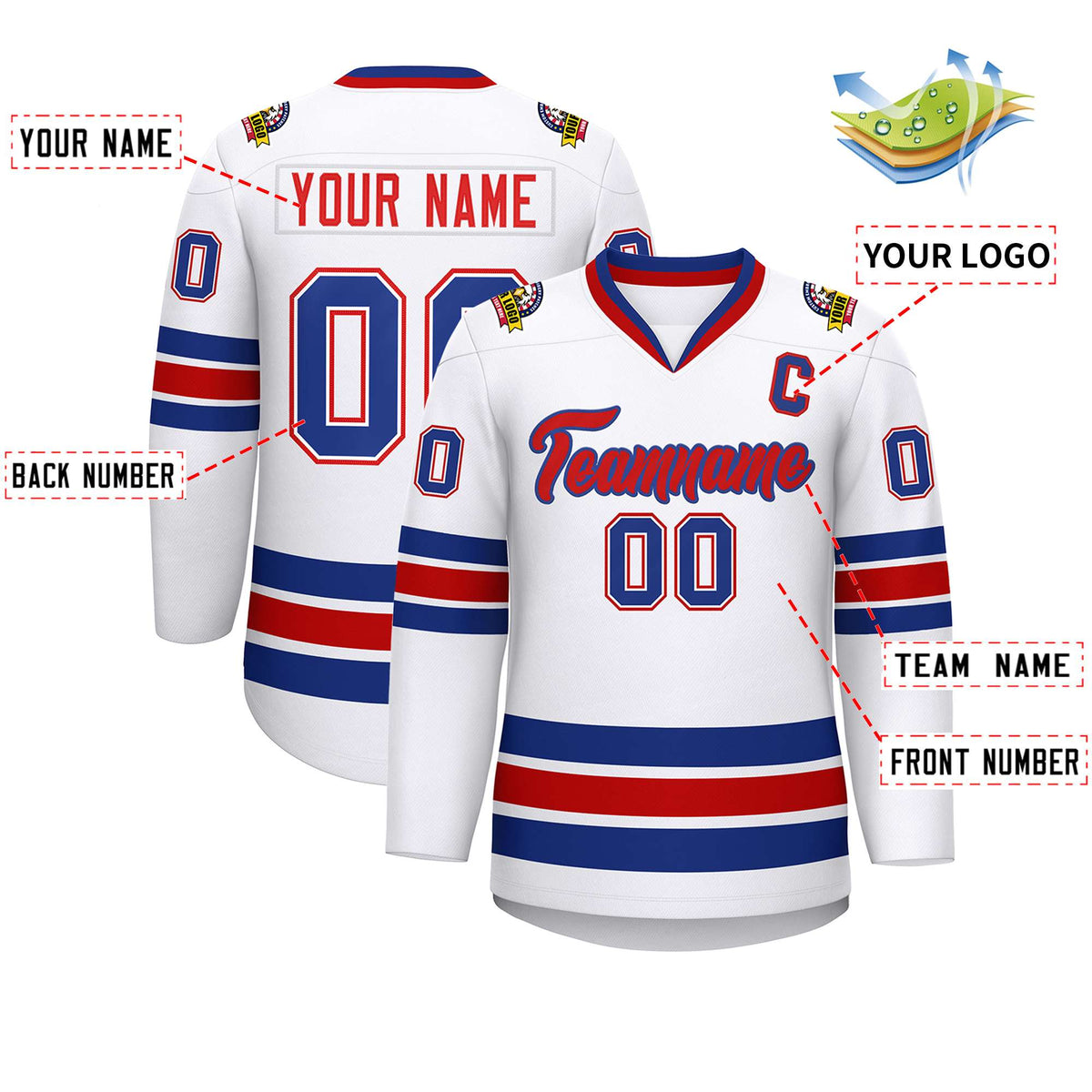 Custom White Red-Royal Classic Style Hockey Jersey