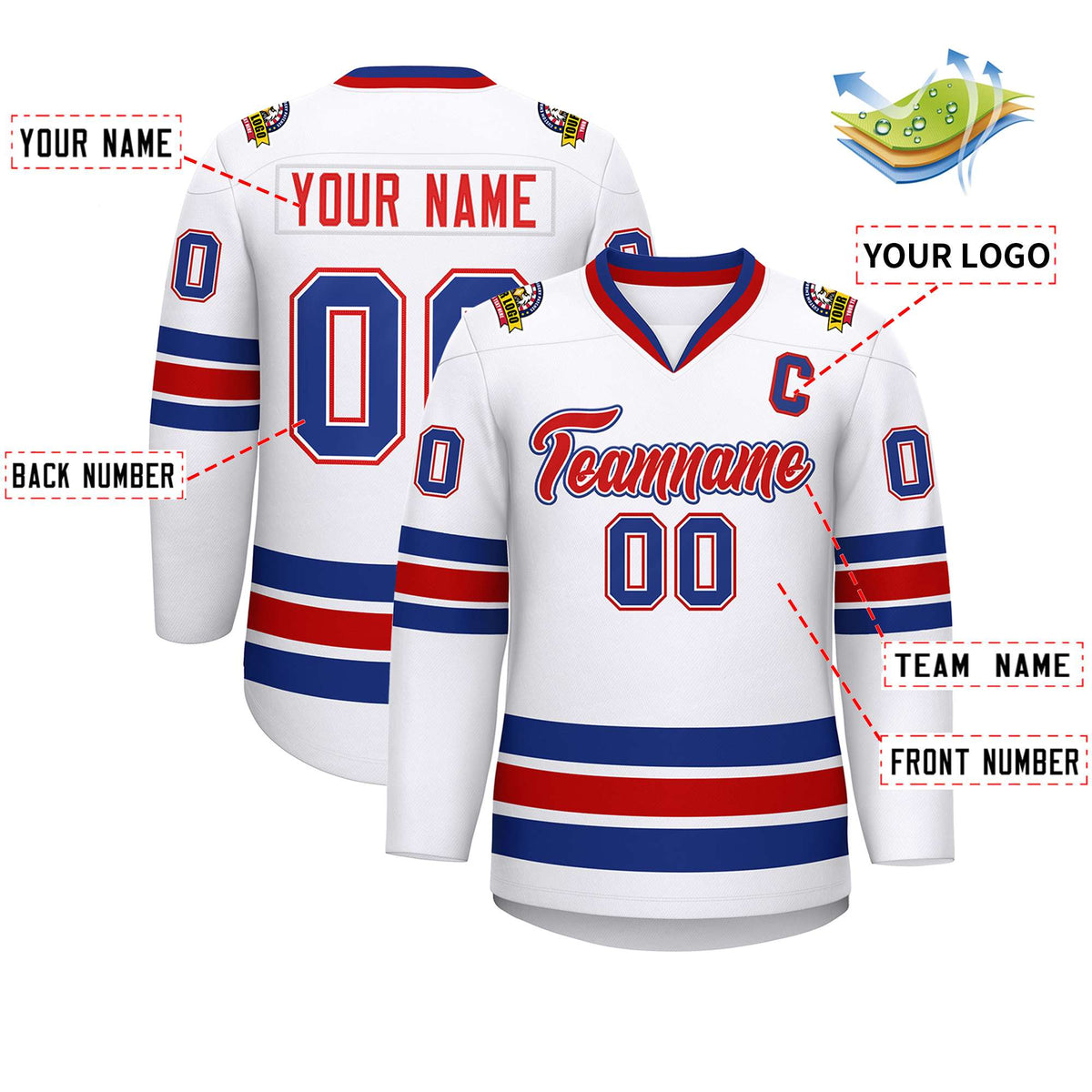 Custom White Red White-Royal Classic Style Hockey Jersey