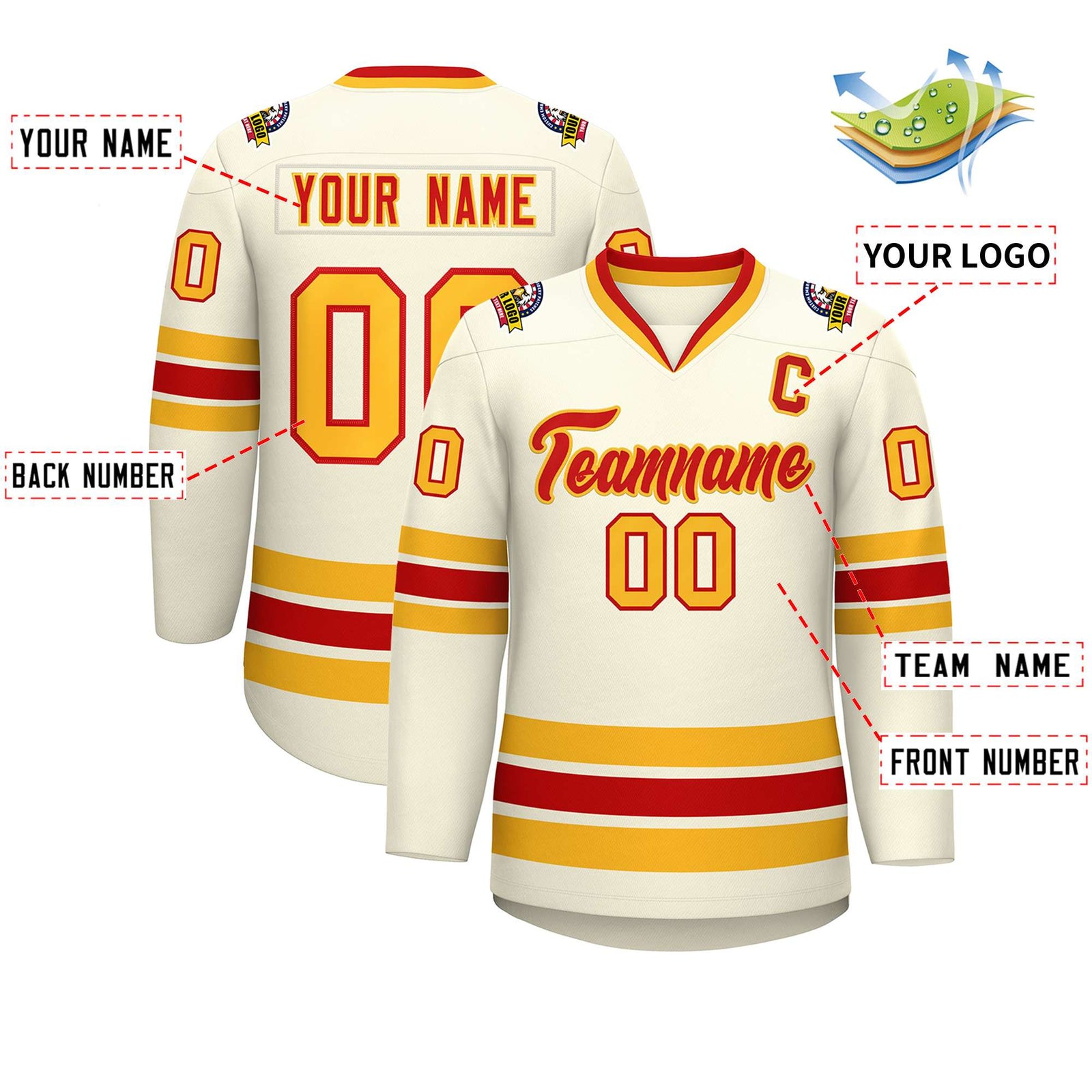 Custom Khaki Red-Gold Classic Style Hockey Jersey