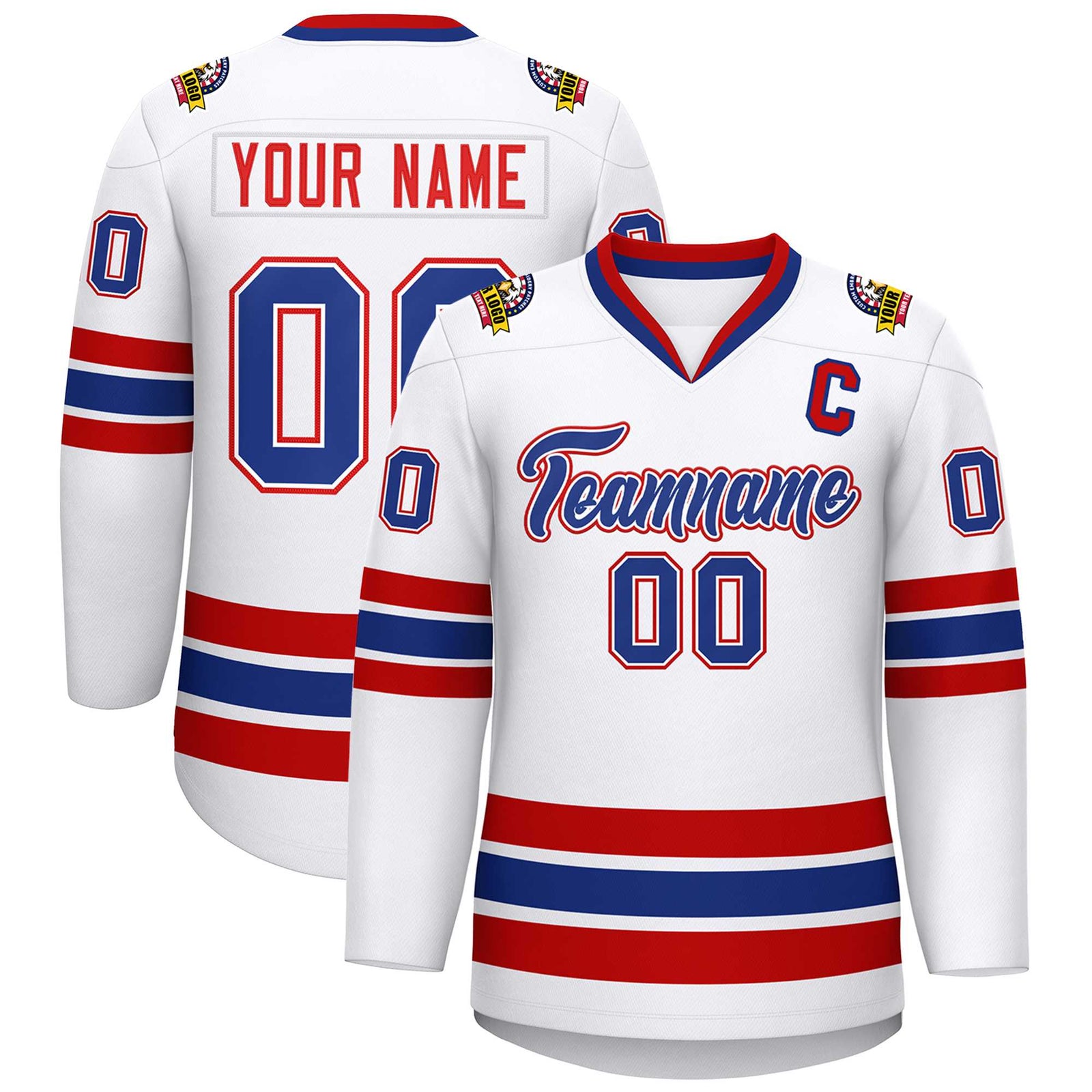 Custom White Royal White-Red Classic Style Hockey Jersey