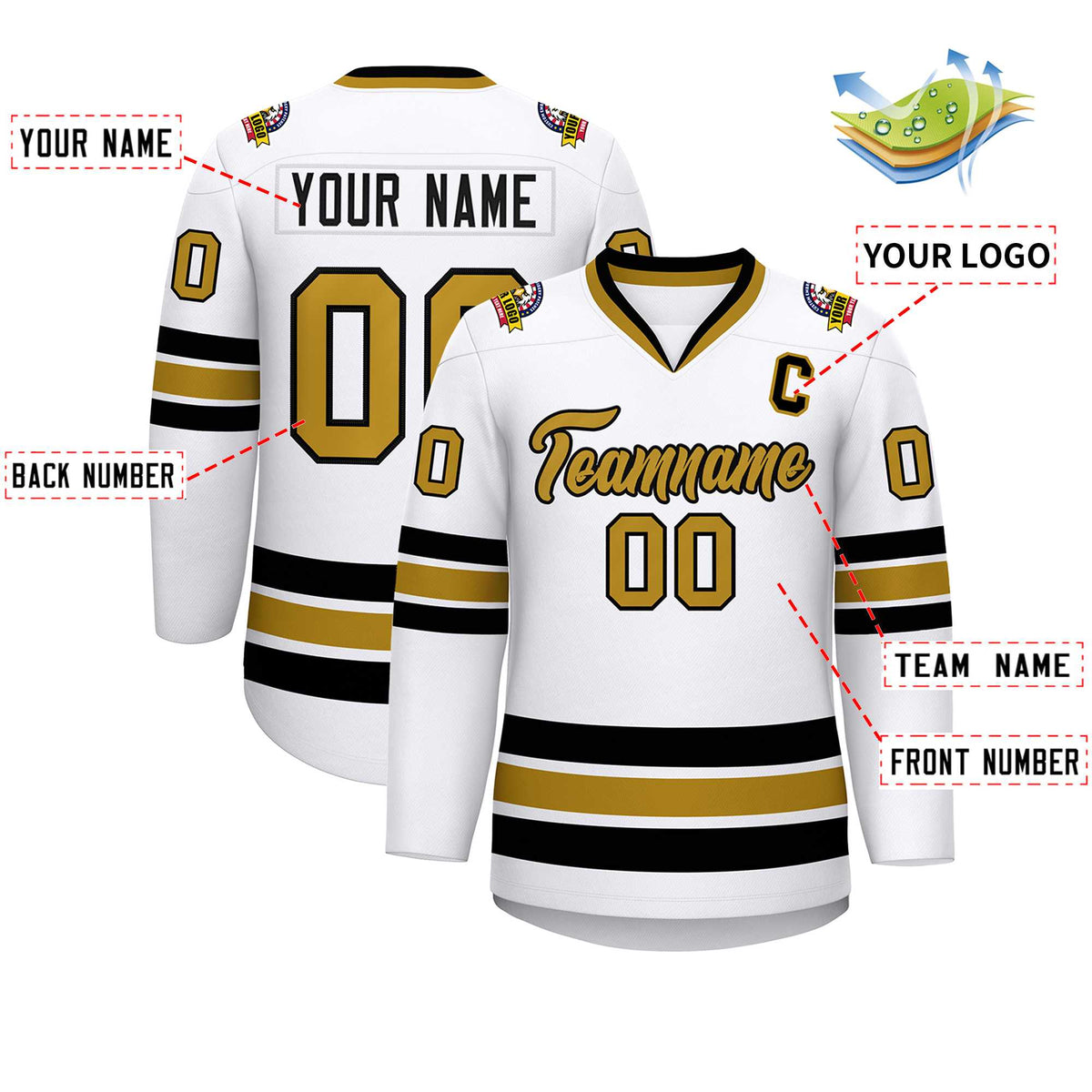 Custom White Old Gold-Black Classic Style Hockey Jersey