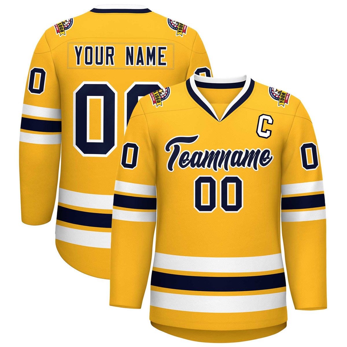 Custom Gold Navy-White Classic Style Hockey Jersey
