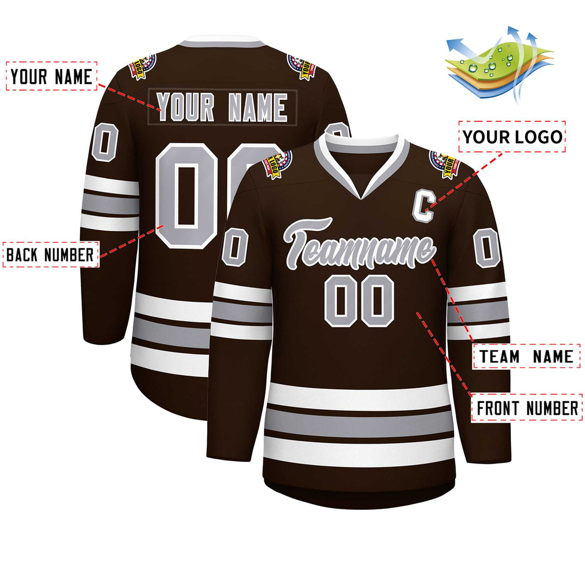 Custom Brown Gray-White Classic Style Hockey Jersey
