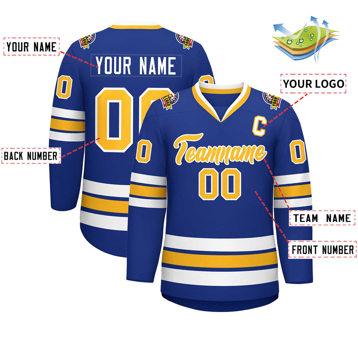 Custom Royal Gold-White Classic Style Hockey Jersey