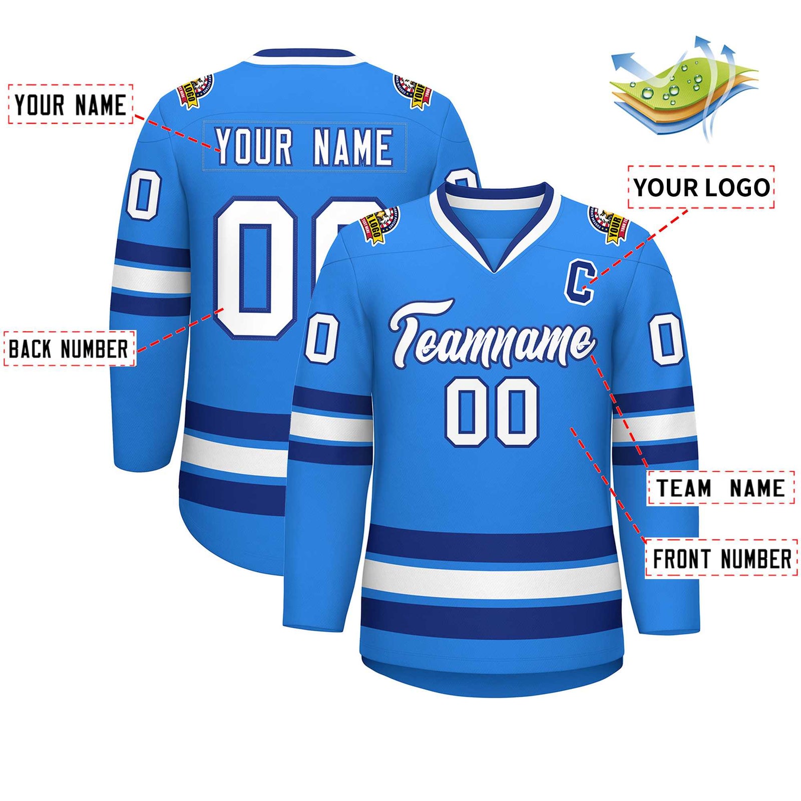 Custom Powder Blue White-Royal Classic Style Hockey Jersey