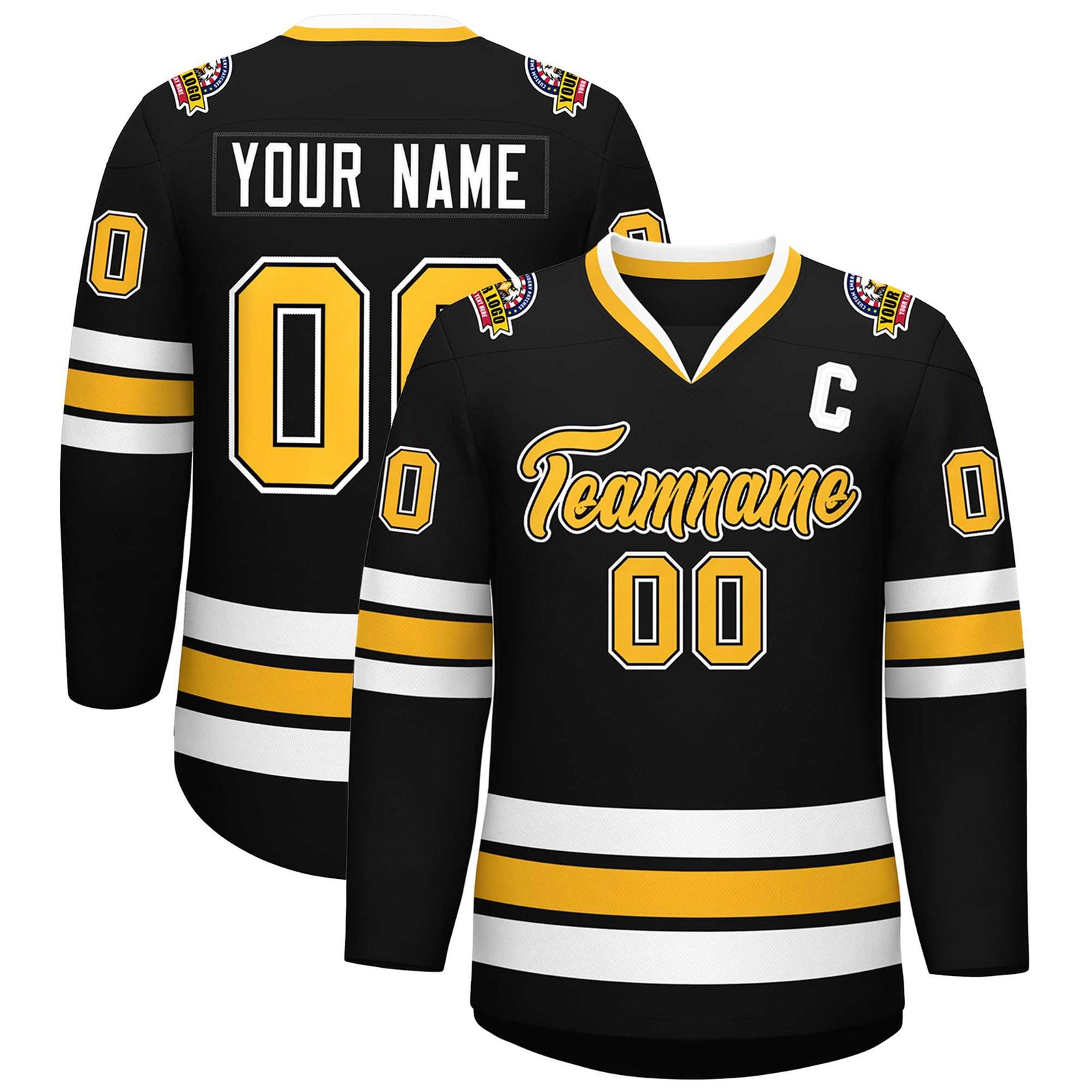 Custom Black Gold Black-White Classic Style Hockey Jersey
