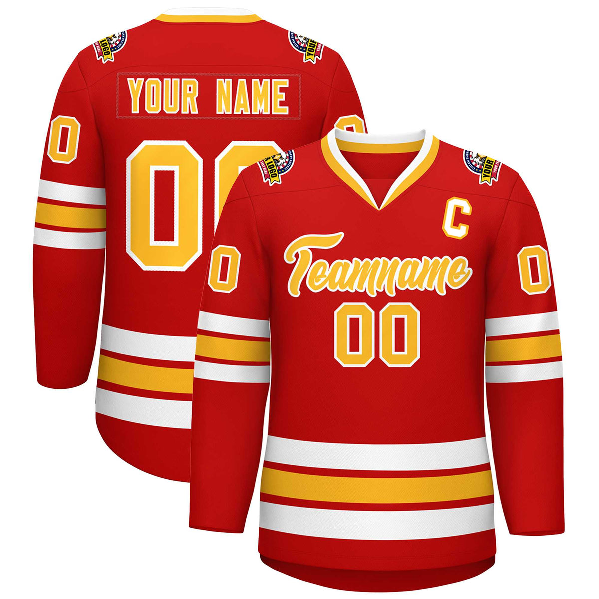 Custom Red Gold-White Classic Style Hockey Jersey