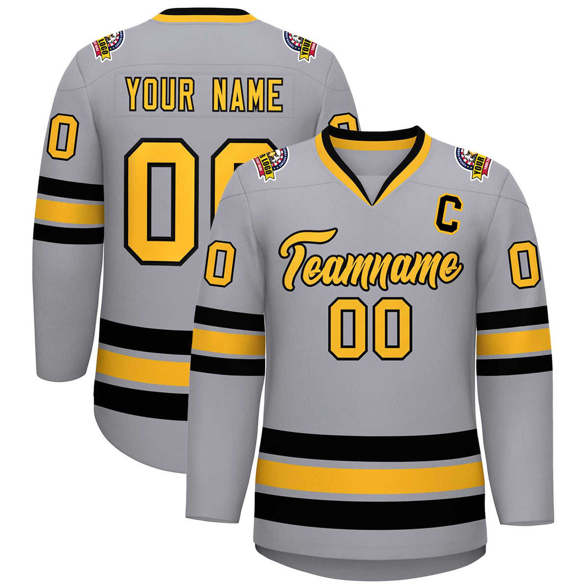 Custom Gray Gold-Black Classic Style Hockey Jersey