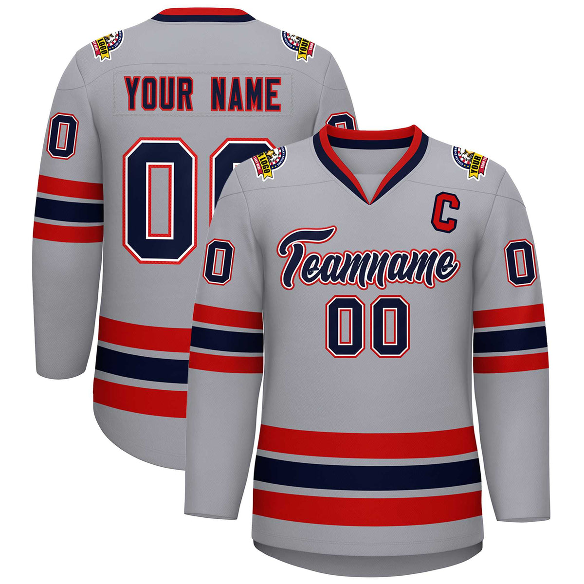 Custom Gray Navy White-Red Classic Style Hockey Jersey