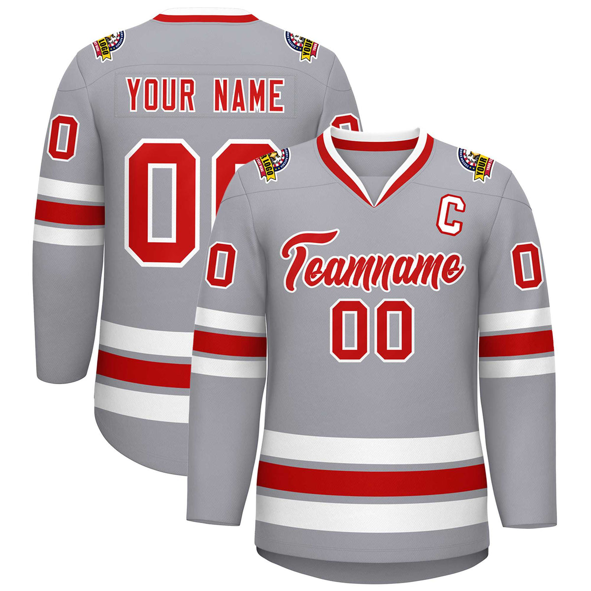 Custom Gray Red-White Classic Style Hockey Jersey