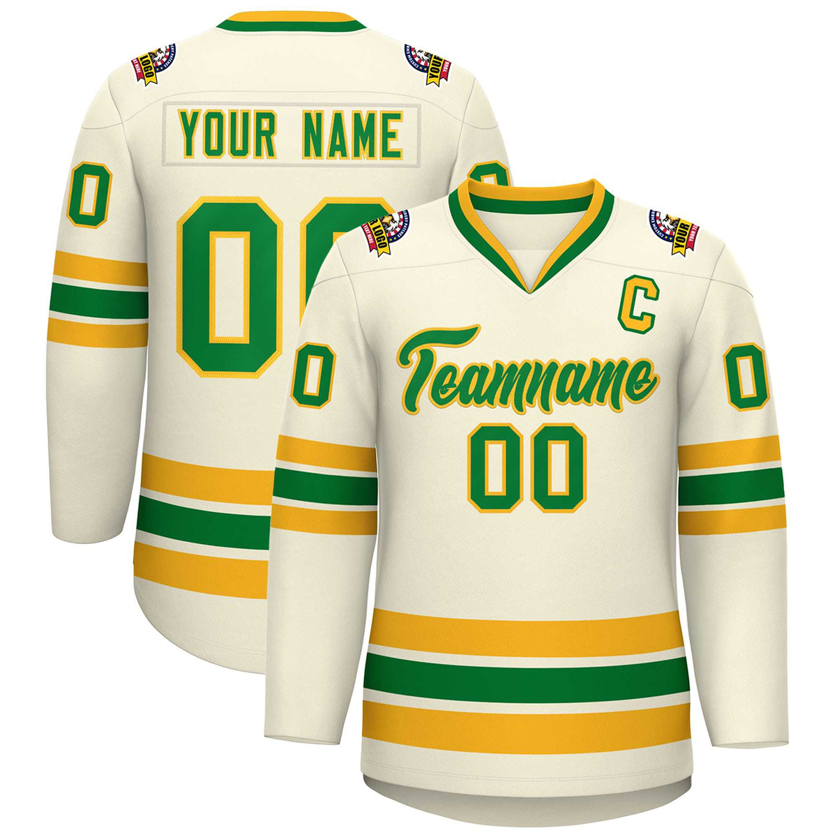Custom Khaki Kelly Green-Gold Classic Style Hockey Jersey