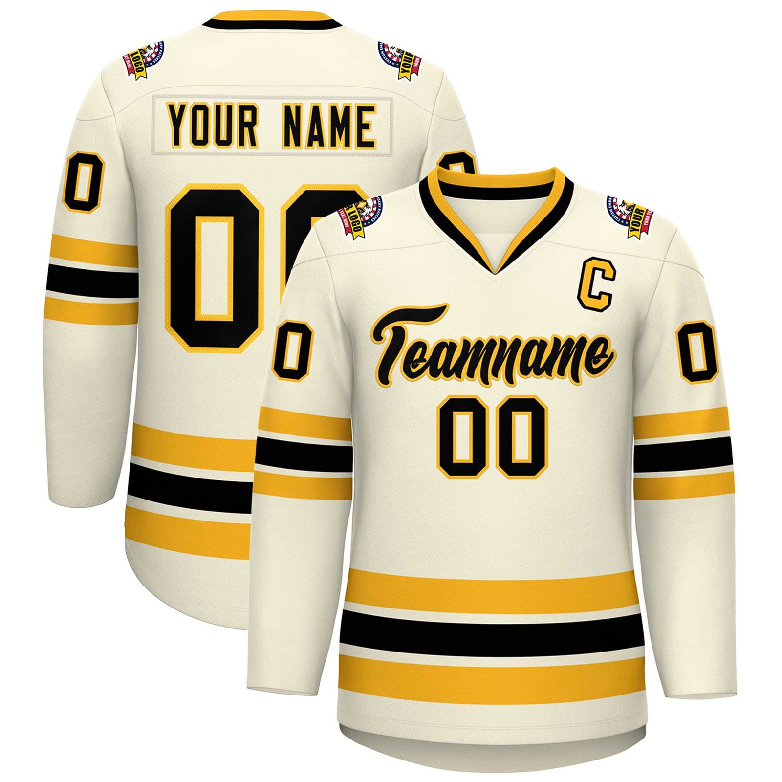 Custom Khaki Black-Gold Classic Style Hockey Jersey