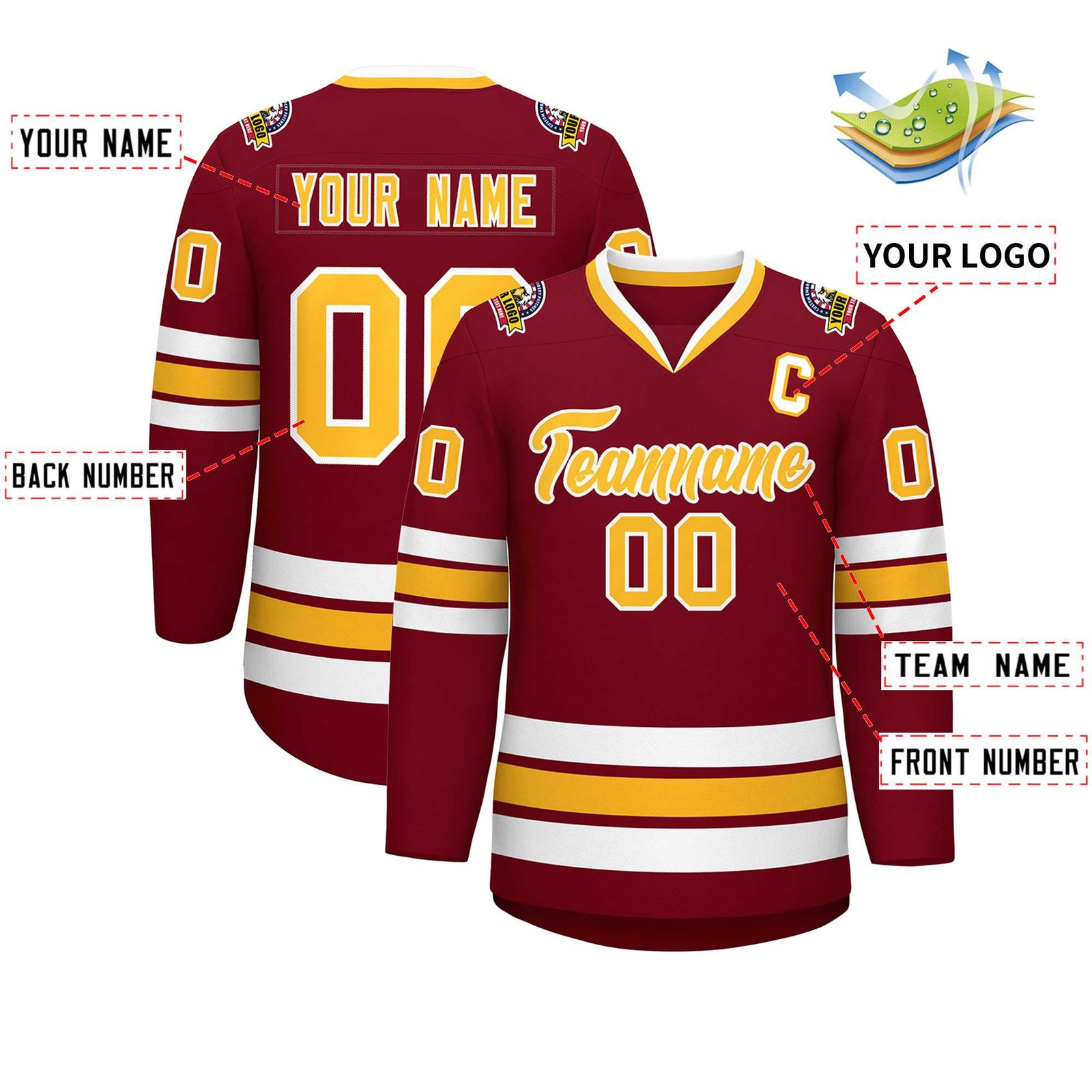 Custom Crimson Gold-White Classic Style Hockey Jersey