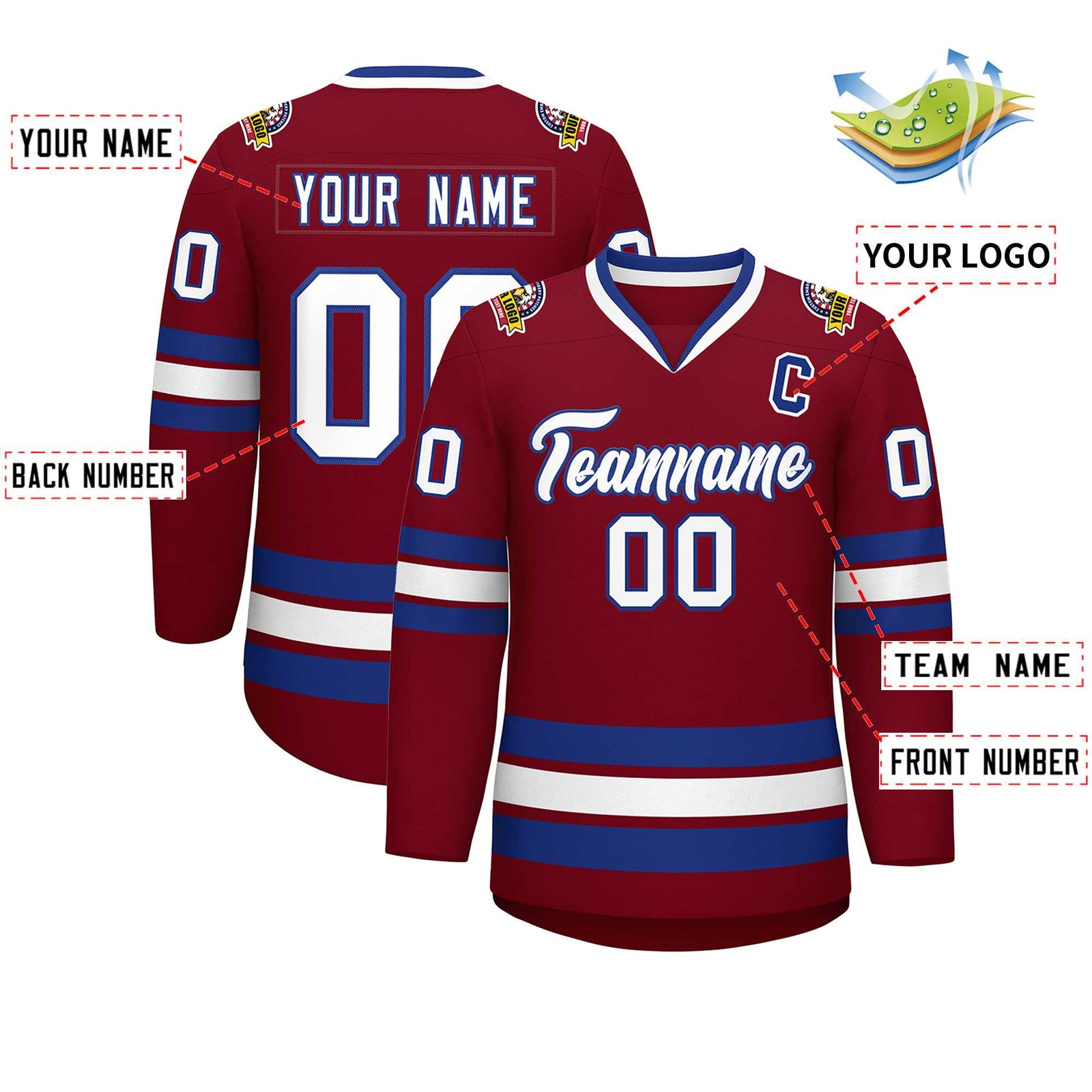 Custom Crimson White-Royal Classic Style Hockey Jersey