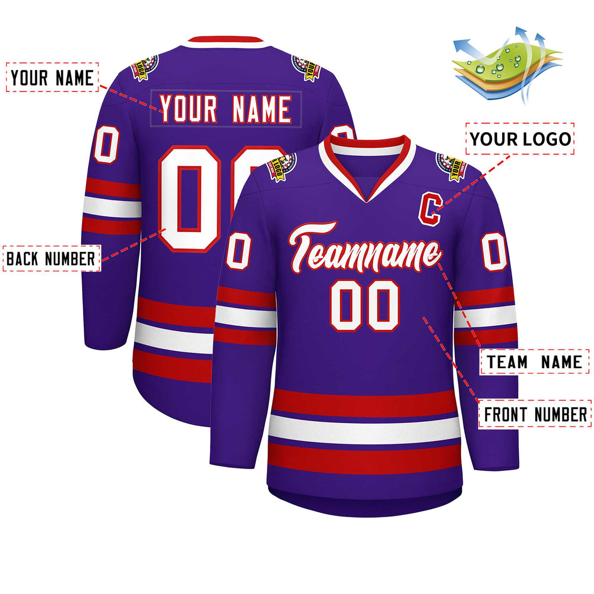 Custom Purple White-Red Classic Style Hockey Jersey