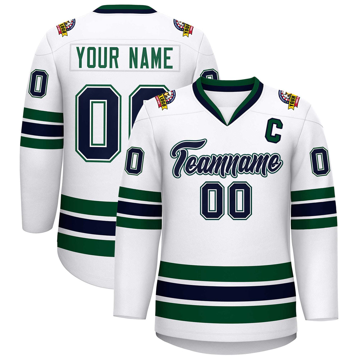 Custom White Navy White-Green Classic Style Hockey Jersey