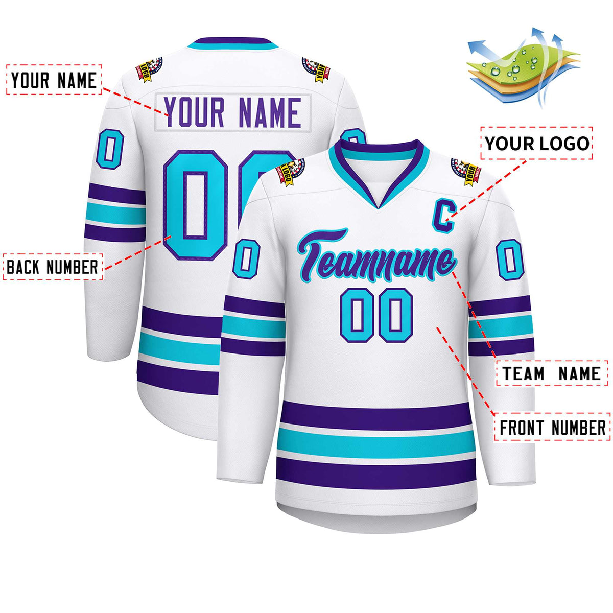 Custom White Purple-Powder Blue Classic Style Hockey Jersey