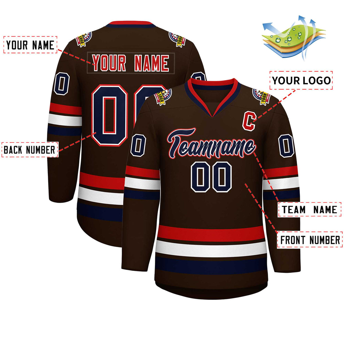 Custom Brown Navy White-Red Classic Style Hockey Jersey