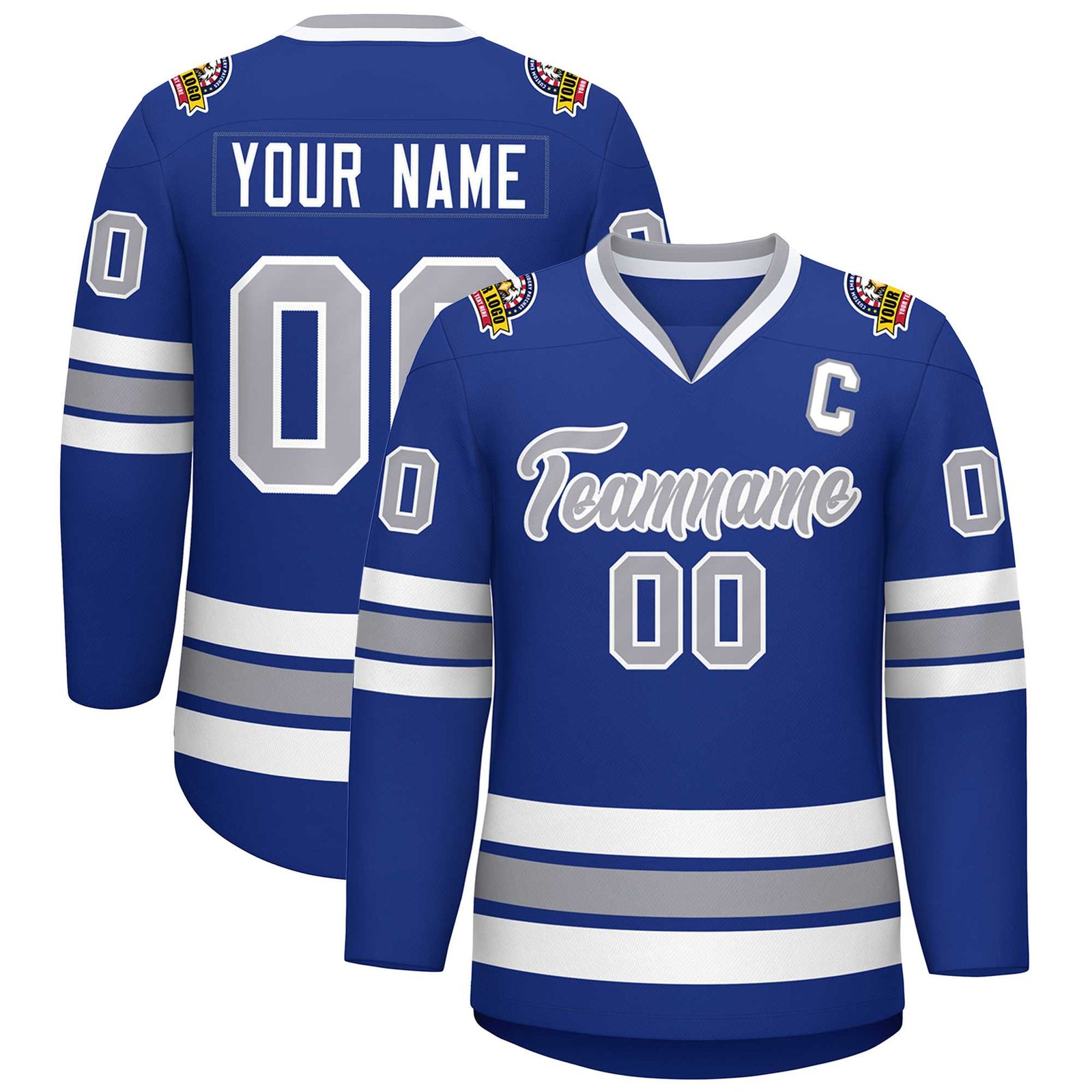 Custom Royal Gray-White Classic Style Hockey Jersey