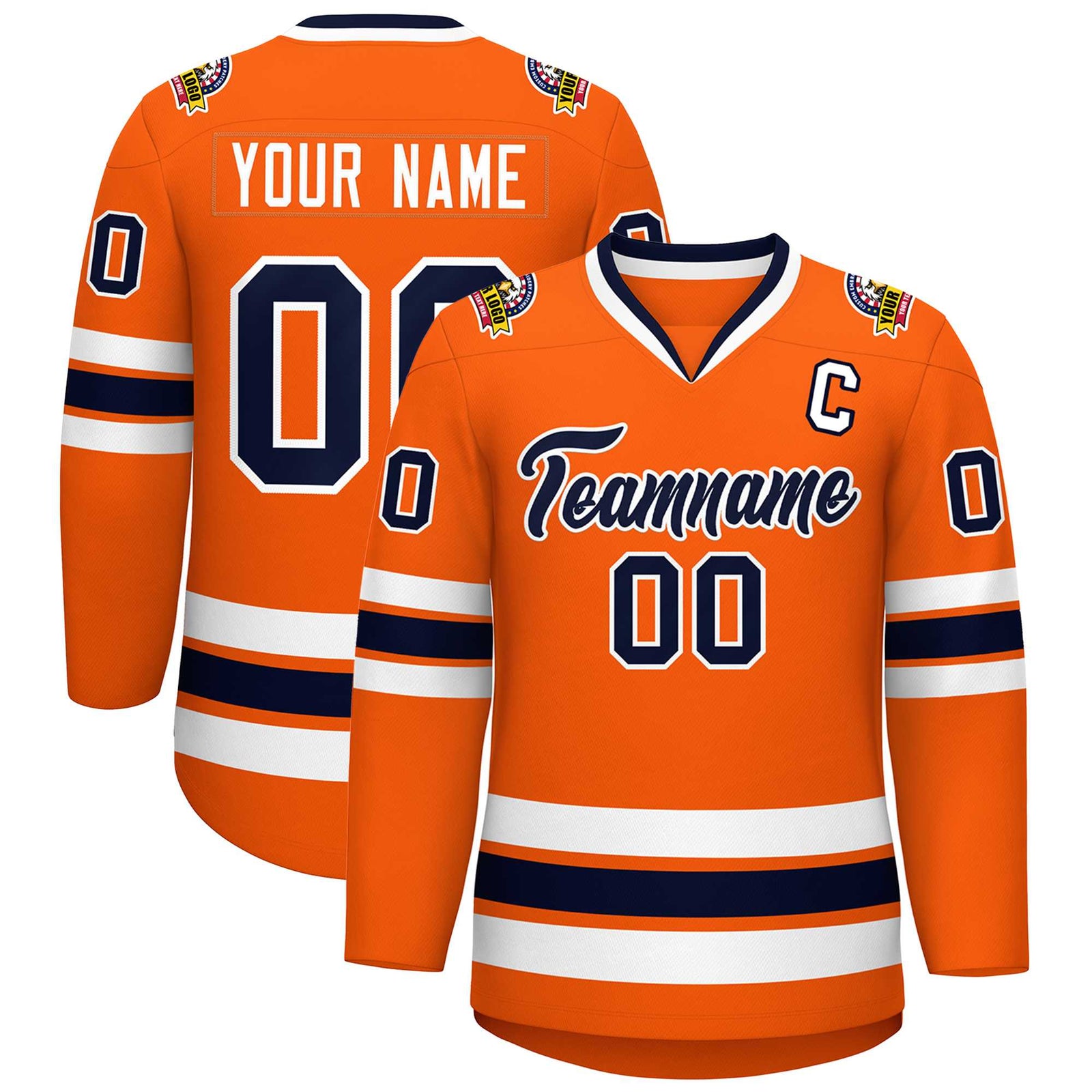 Custom Orange Navy-White Classic Style Hockey Jersey