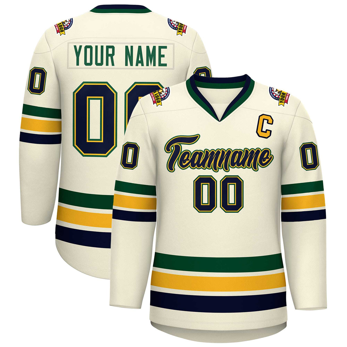 Custom Khaki Navy Gold-Green Classic Style Hockey Jersey