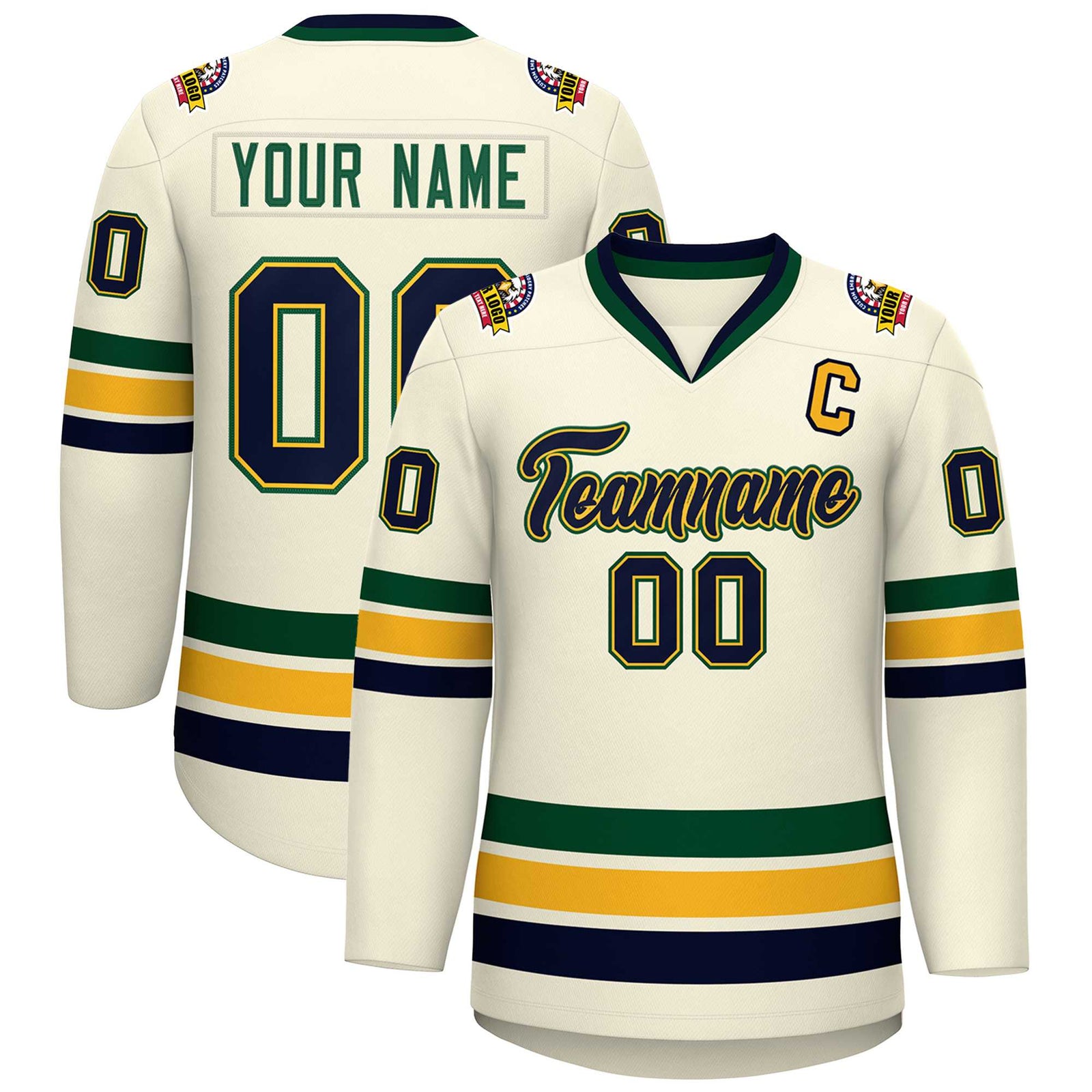 Custom Khaki Navy Gold-Green Classic Style Hockey Jersey