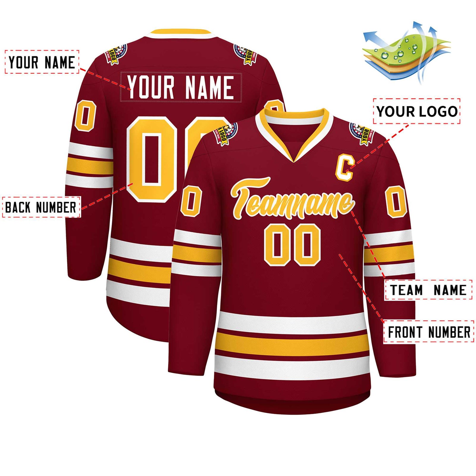 Custom Crimson Gold-White Classic Style Hockey Jersey