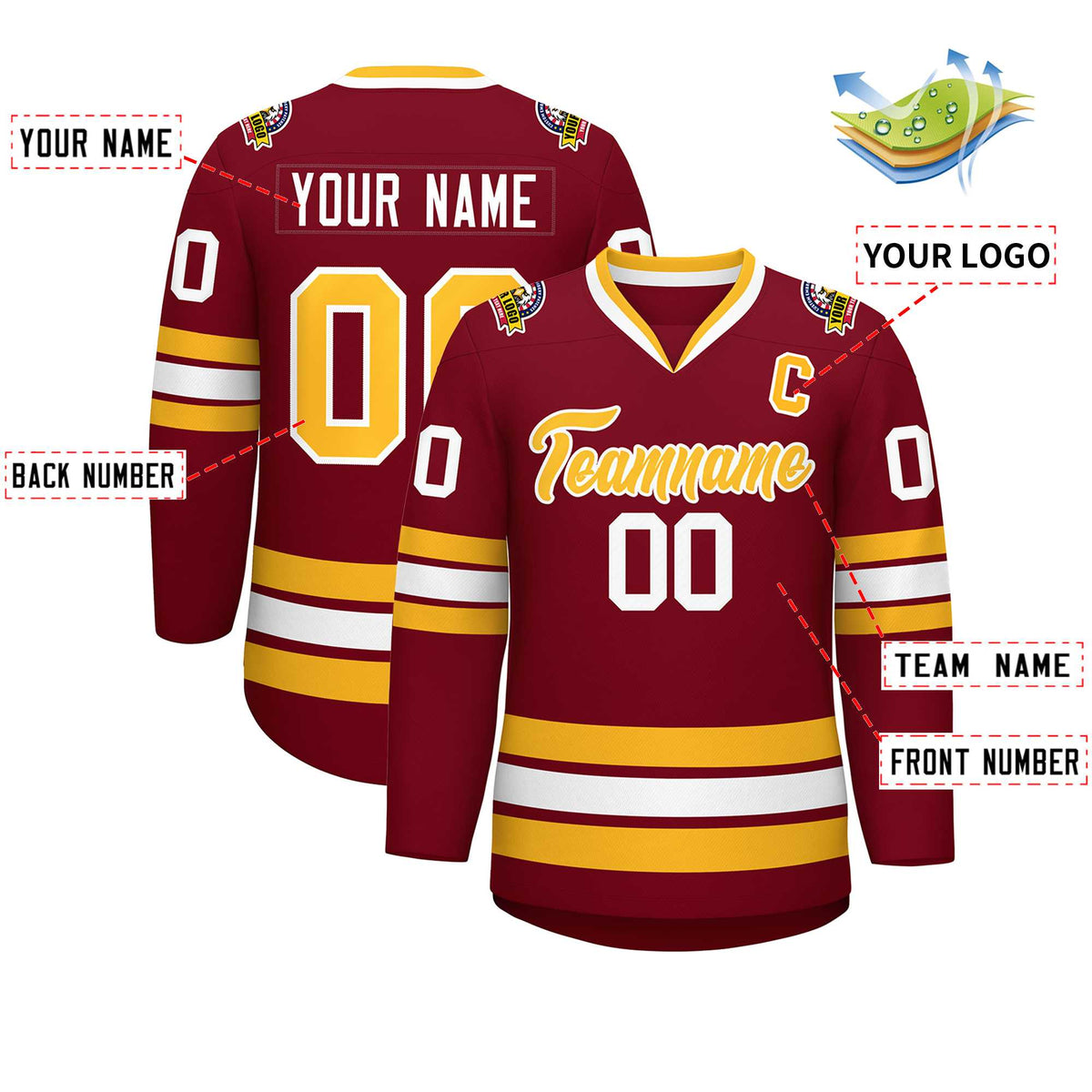 Custom Crimson Gold-White Classic Style Hockey Jersey