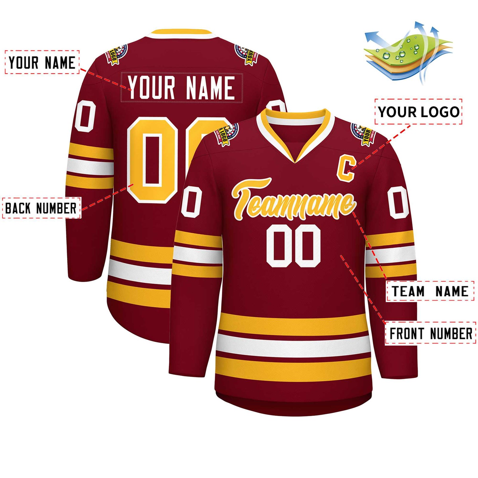 Custom Crimson Gold-White Classic Style Hockey Jersey