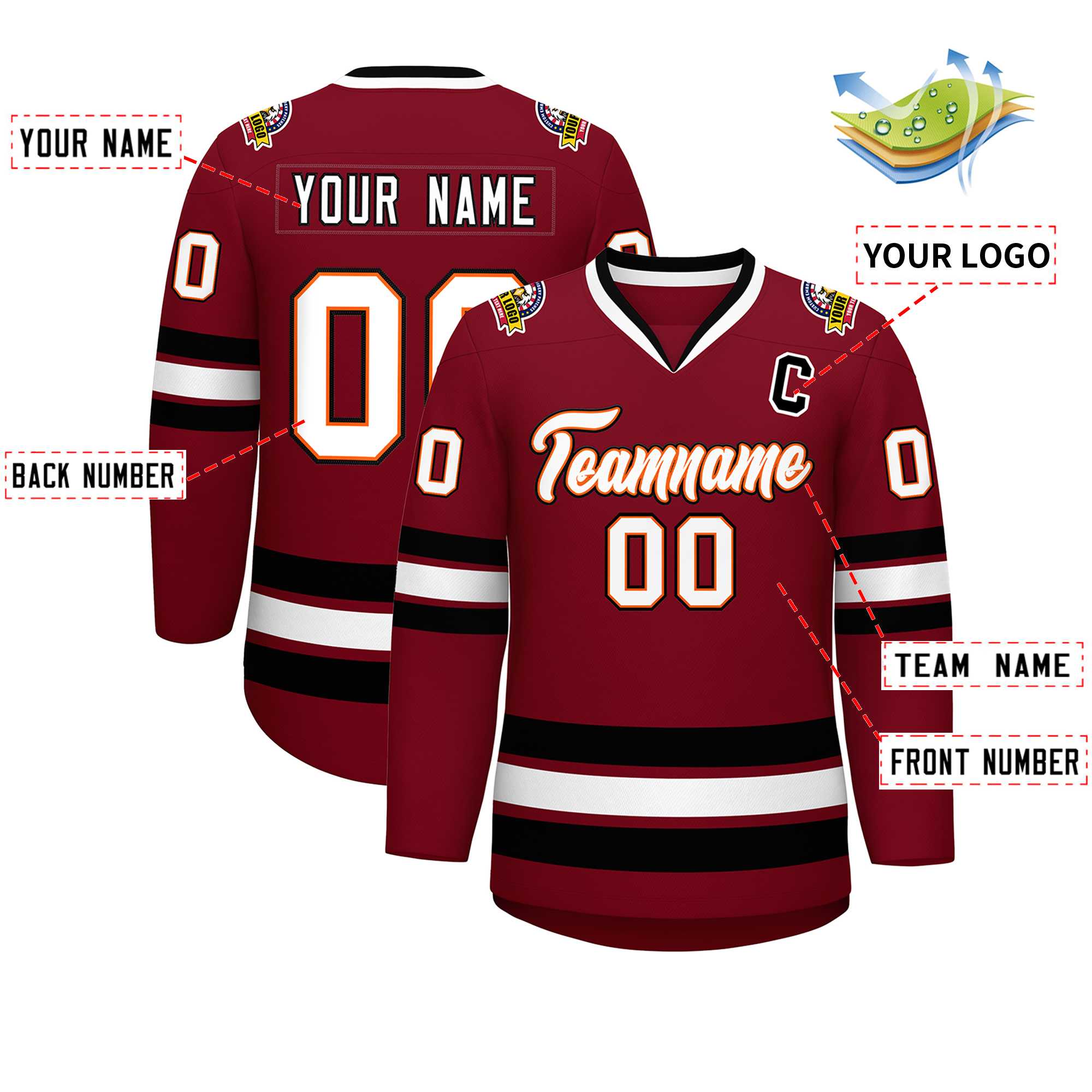 Custom Crimson White Orange-Black Classic Style Hockey Jersey