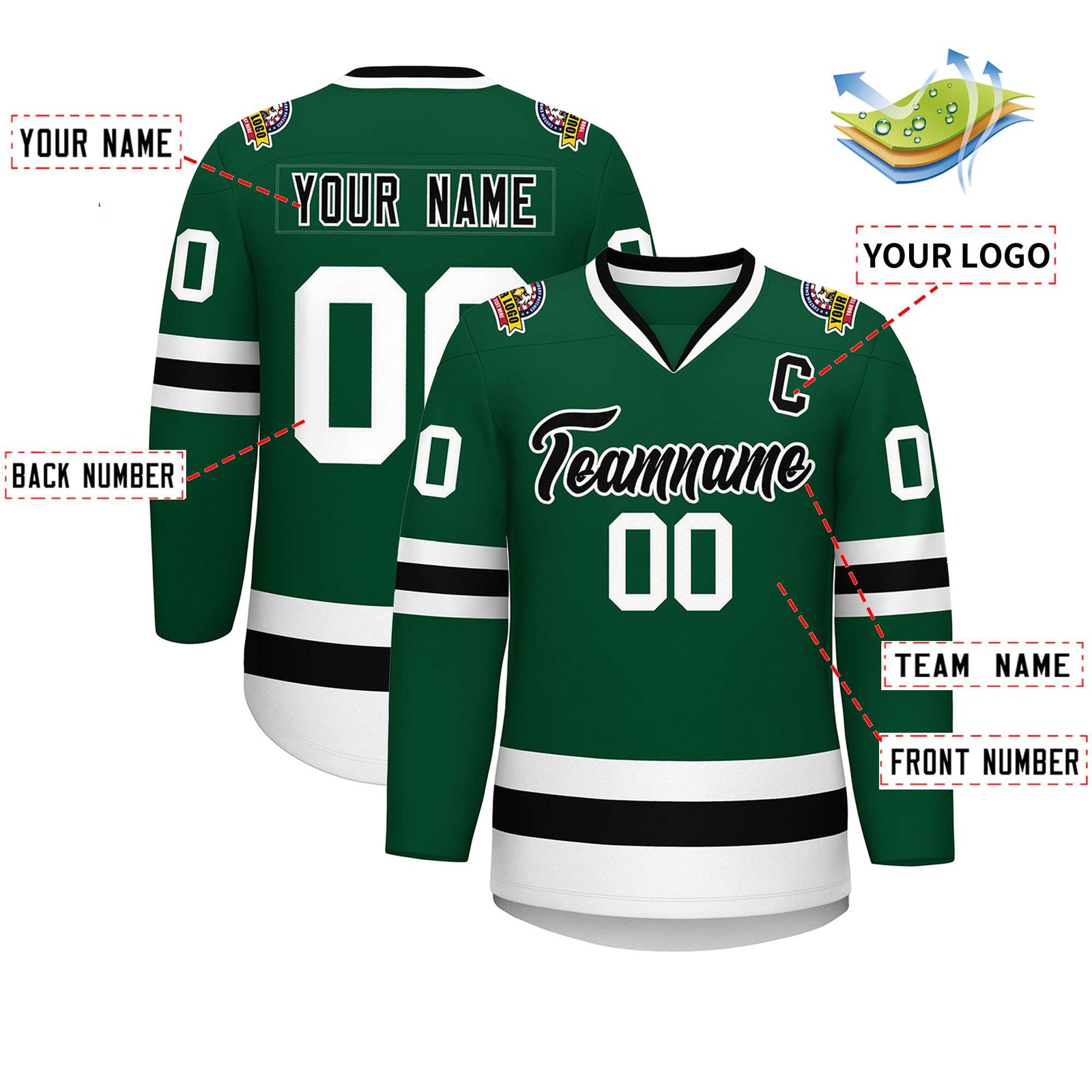 Custom Green Black-White Classic Style Hockey Jersey