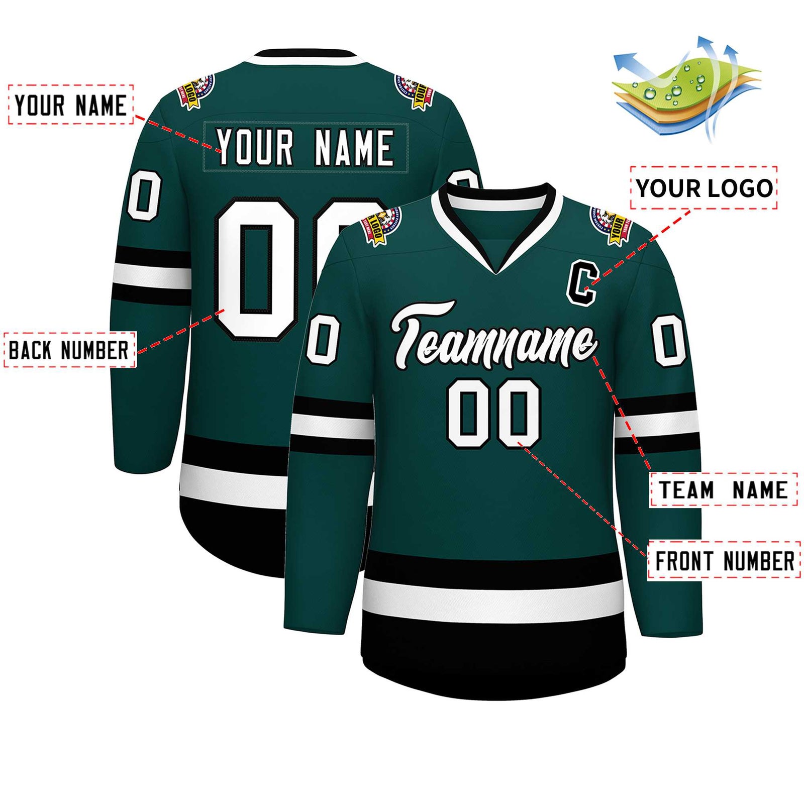 Custom Midnight Green White-Black Classic Style Hockey Jersey