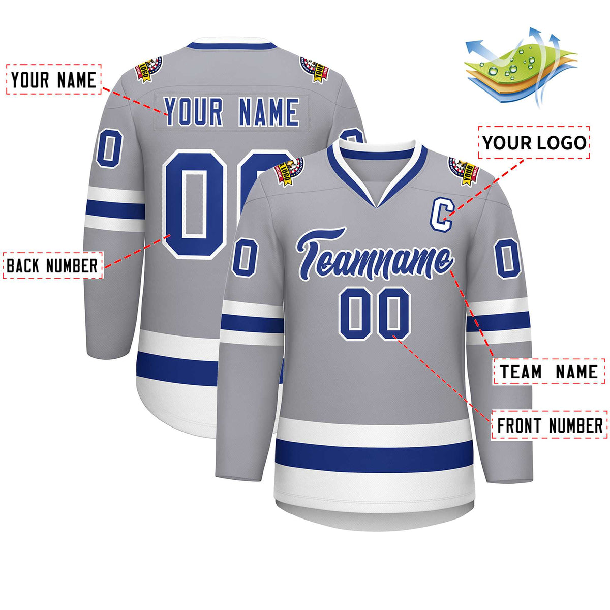 Custom Gray Royal-White Classic Style Hockey Jersey