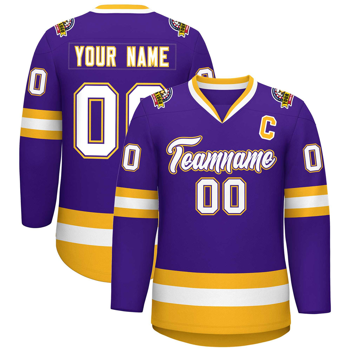 Custom Purple White Purple-Gold Classic Style Hockey Jersey