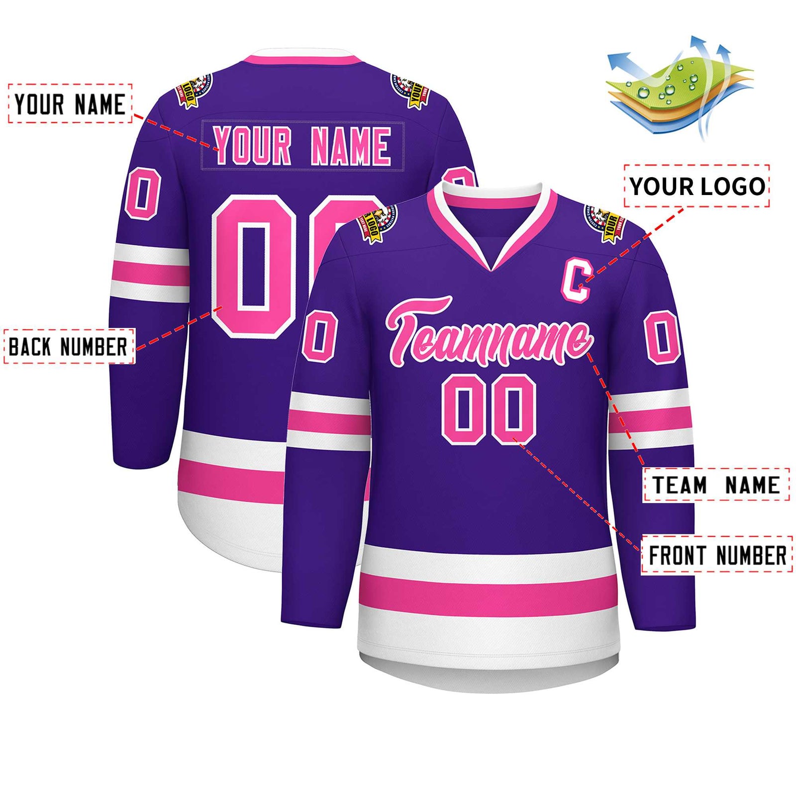 Custom Purple Pink-White Classic Style Hockey Jersey