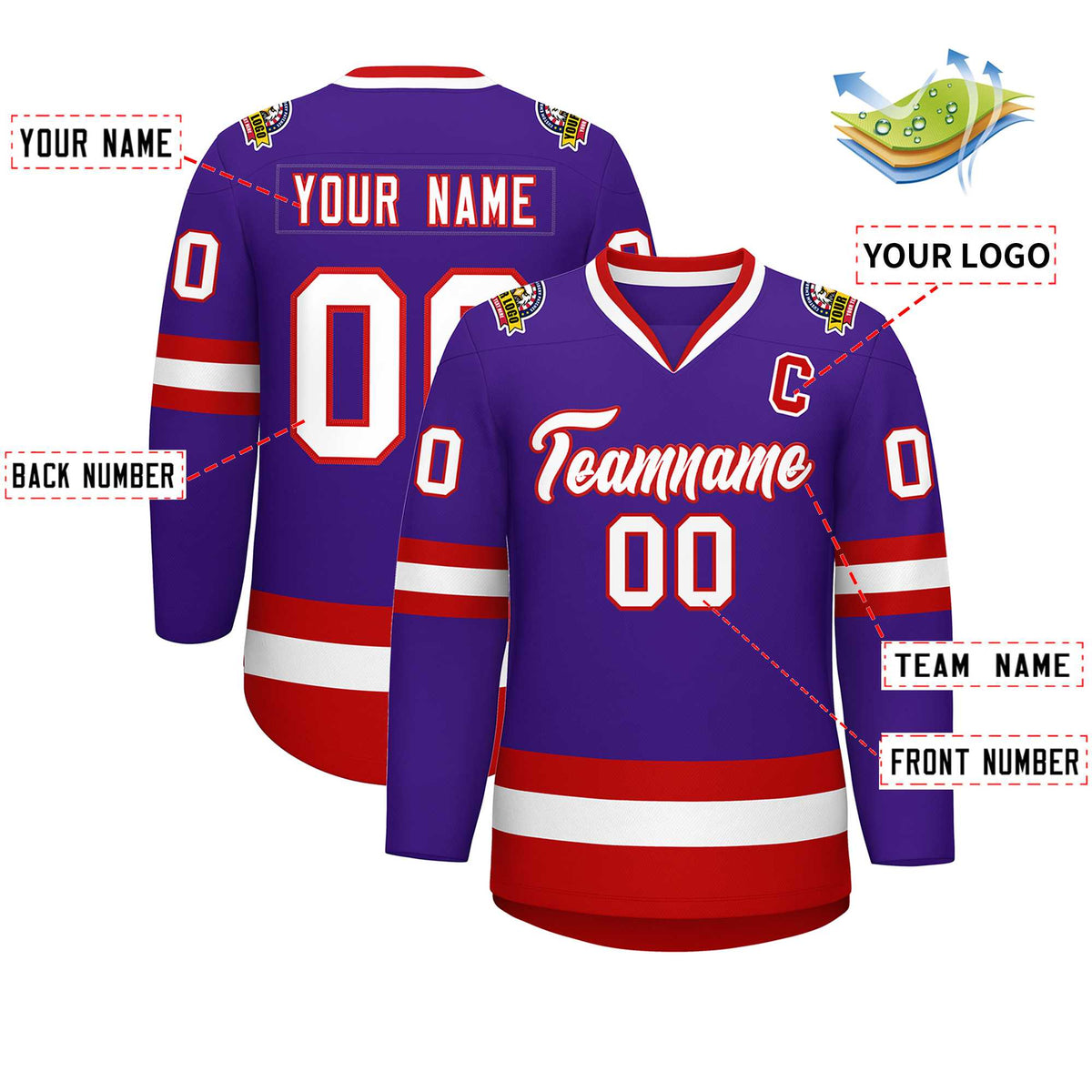 Custom Purple White-Red Classic Style Hockey Jersey