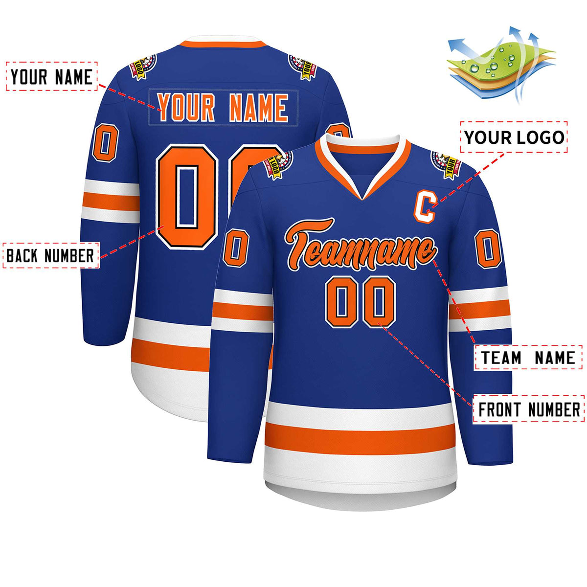 Custom Royal Orange Black-White Classic Style Hockey Jersey