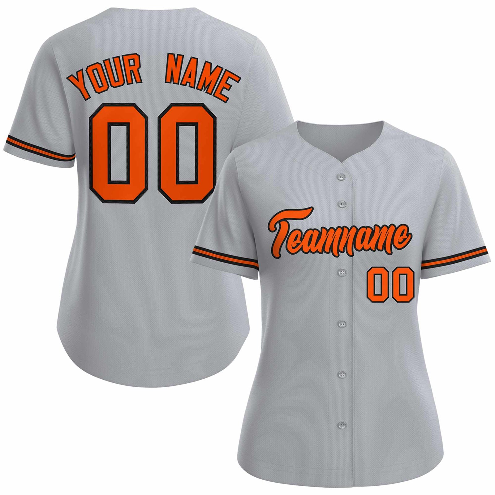 Custom Gray Orange Black Classic Style Baseball Jersey for Women