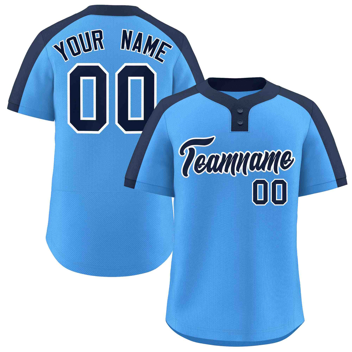 Custom Powder Blue Navy-White Classic Style Authentic Two-Button Softball Jersey