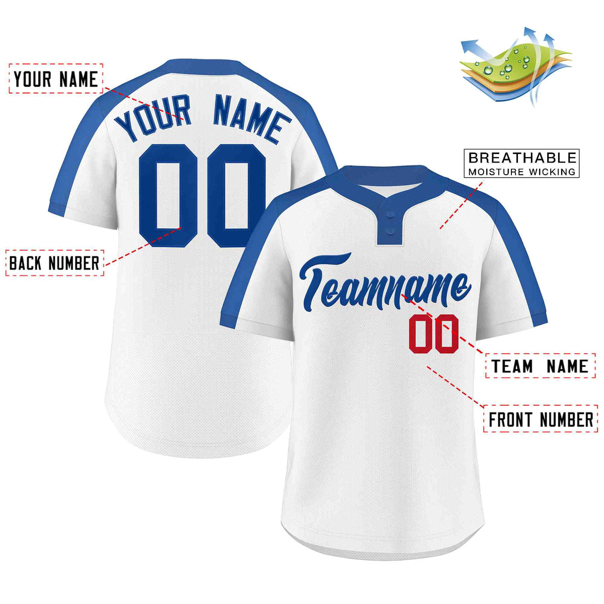 Custom White Royal Classic Style Authentic Two-Button Softball Jersey