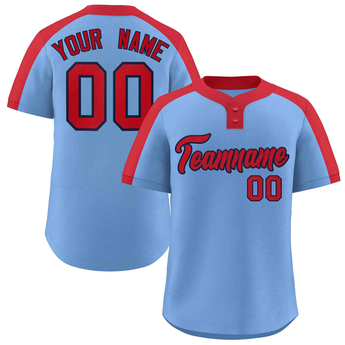 Custom Light Blue Red-Navy Classic Style Authentic Two-Button Softball Jersey