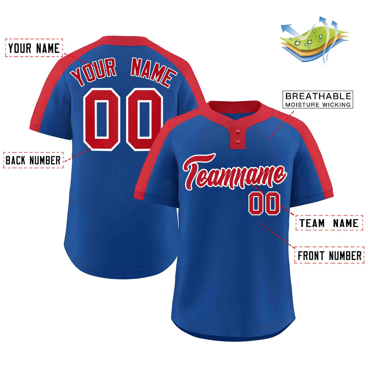 Custom Royal Red-White Classic Style Authentic Two-Button Softball Jersey