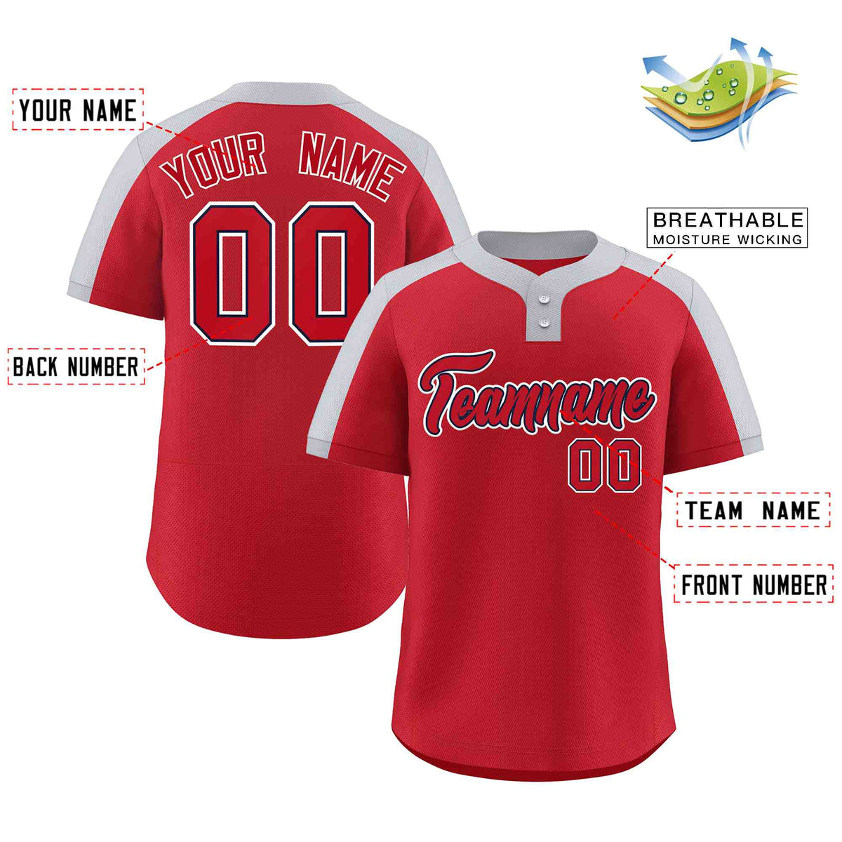 Custom Red Red-Navy Classic Style Authentic Two-Button Softball Jersey